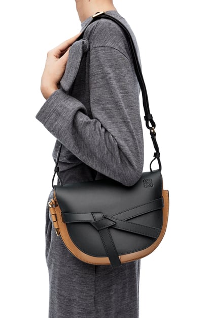 LOEWE Small Gate bag in soft calfskin and jacquard Black/Warm Desert plp_rd