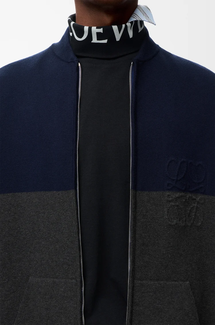 LOEWE ジップアップ カーディガン（コットンブレンド） ネイビーブルー/グレー