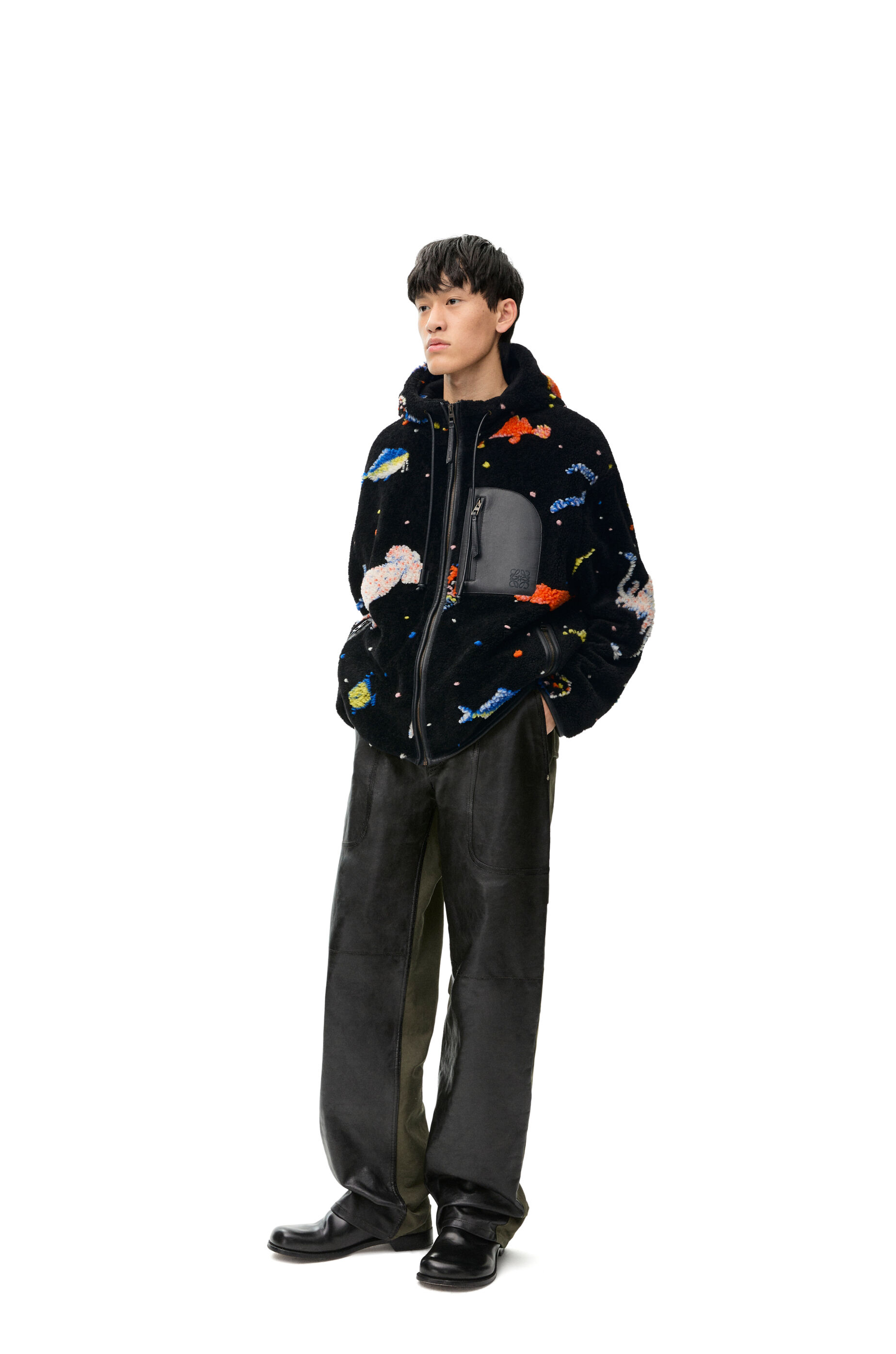 Hooded jacket in technical fleece Black Multicolor LOEWE