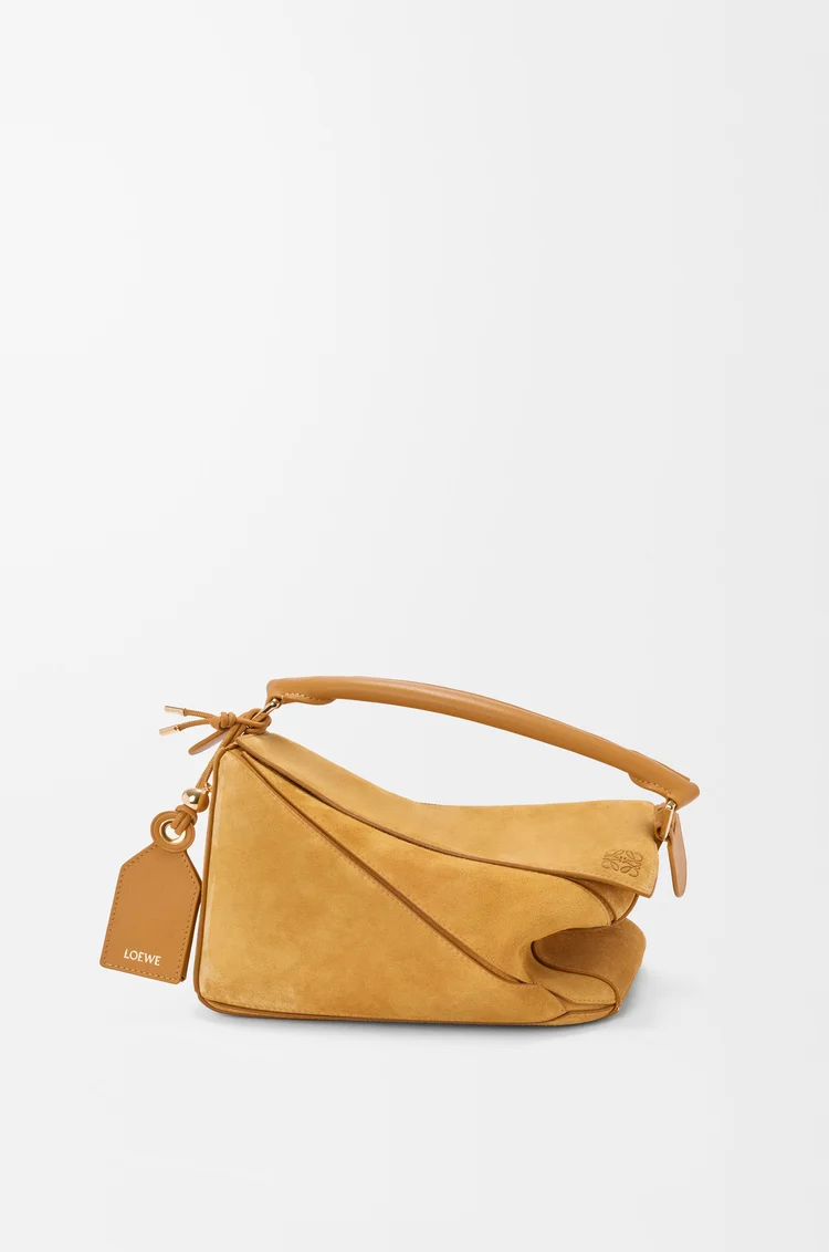 LOEWE Small Featherlight Puzzle bag in suede Ocra