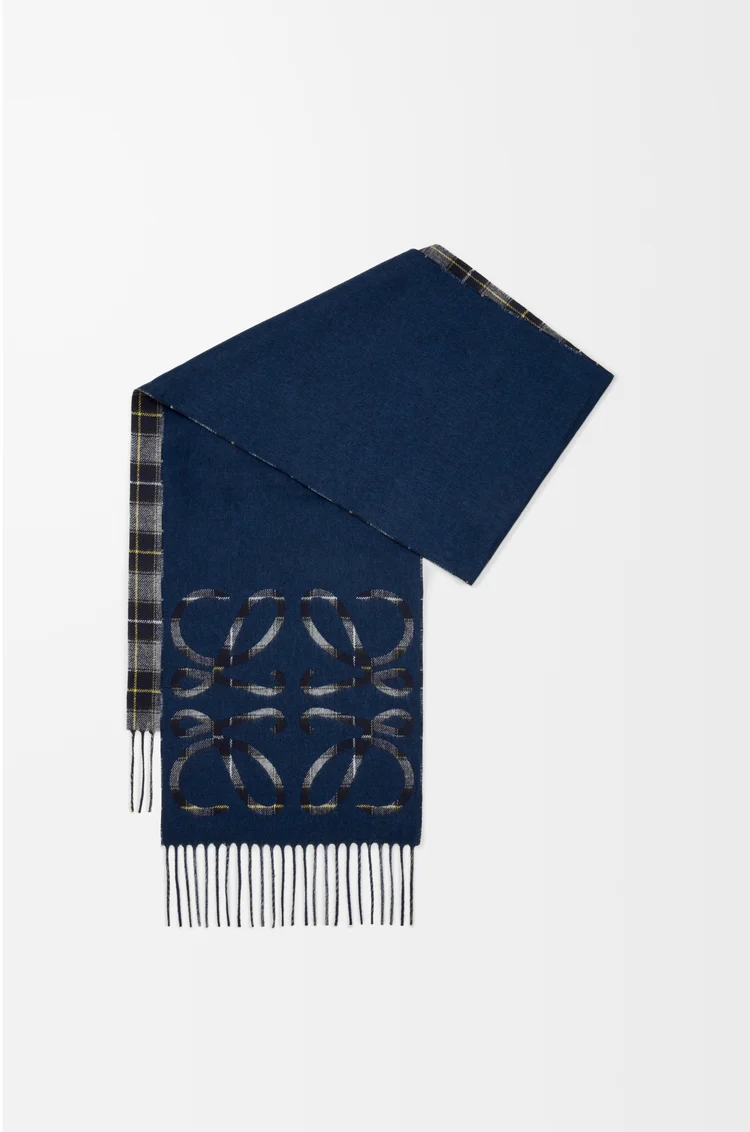 LOEWE Anagram scarf in silk and cashmere Navy/Anthracite/Navy