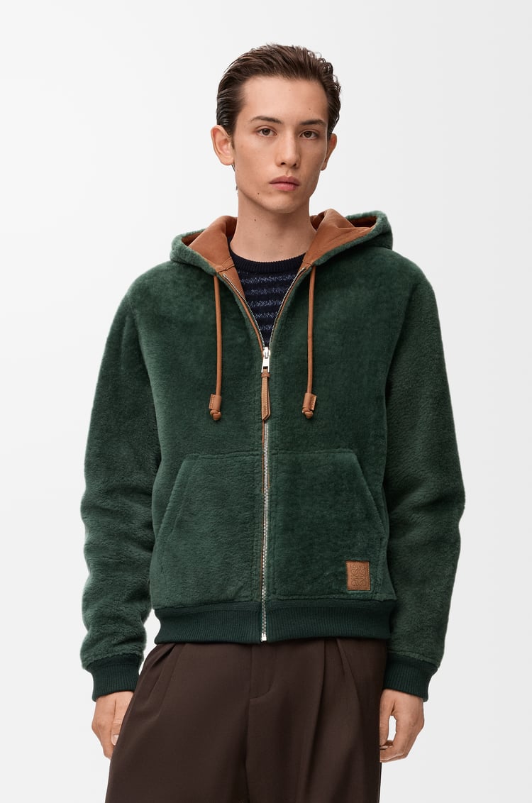 LOEWE Felpa con cappuccio in shearling Marrone/Verde Scuro