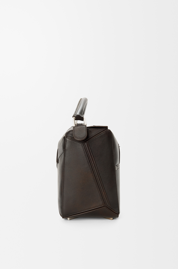 LOEWE Große Puzzle Panta Tasche aus glänzendem Kalbsleder Vintage-braun