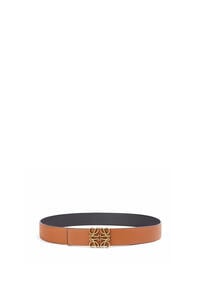 LOEWE Reversible Anagram belt in soft grained calfskin and smooth calfskin Tan/Black/Old Gold