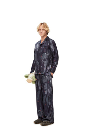 LOEWE Blusa tipo pijama en seda con plumas Azul Marino