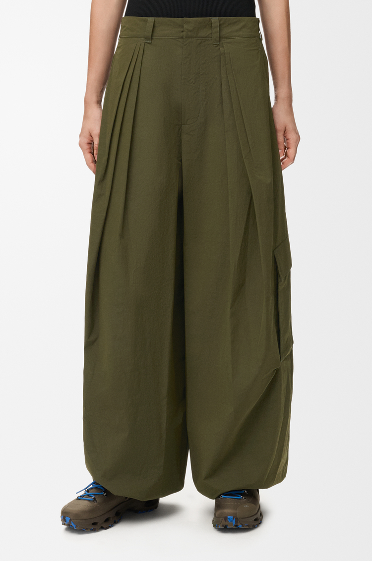 LOEWE Pleated cargo trousers in technical shell Khaki Green