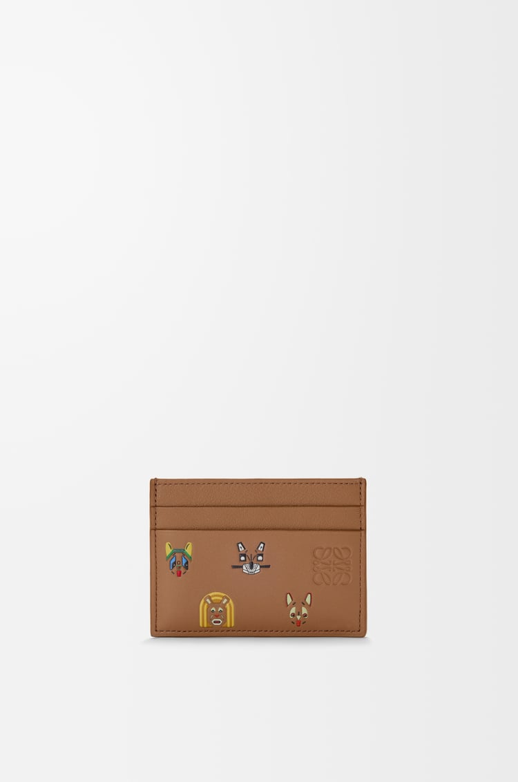 LOEWE Tarjetero liso Cats en piel de ternera Moca