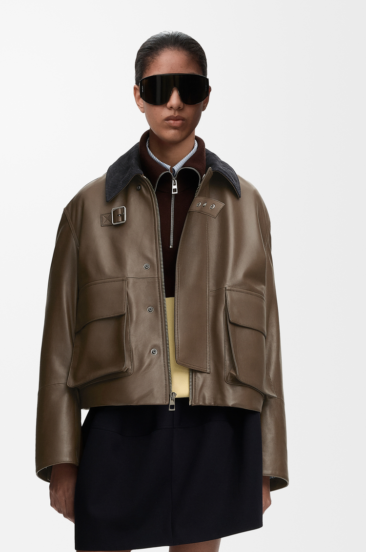 LOEWE Short parka in nappa lambskin Khaki Green