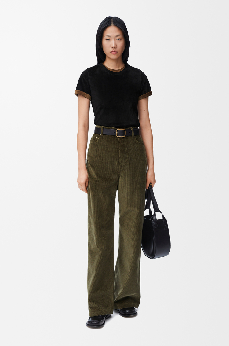 LOEWE High waisted trousers in cotton and cashmere Khaki Green