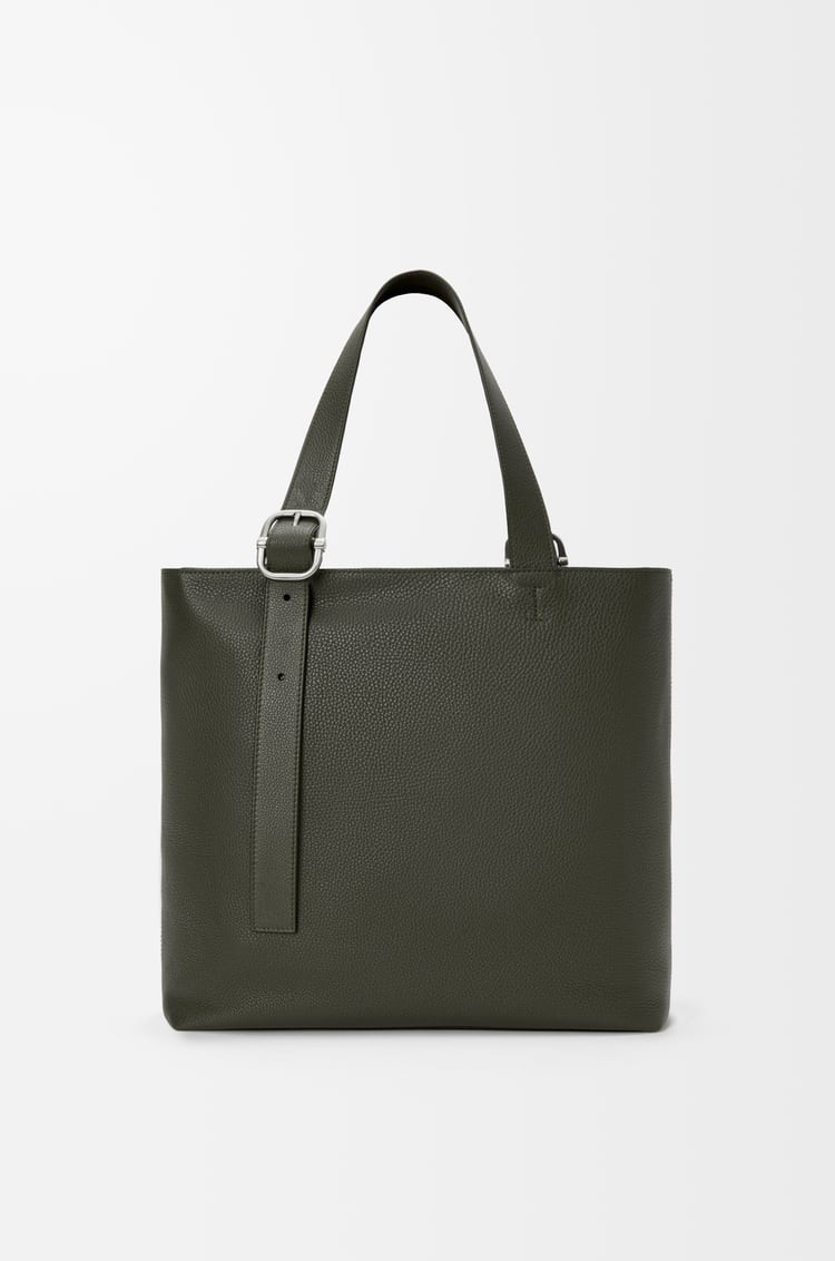 LOEWE Loop zipped tote in supple grained calfskin Dark Khaki