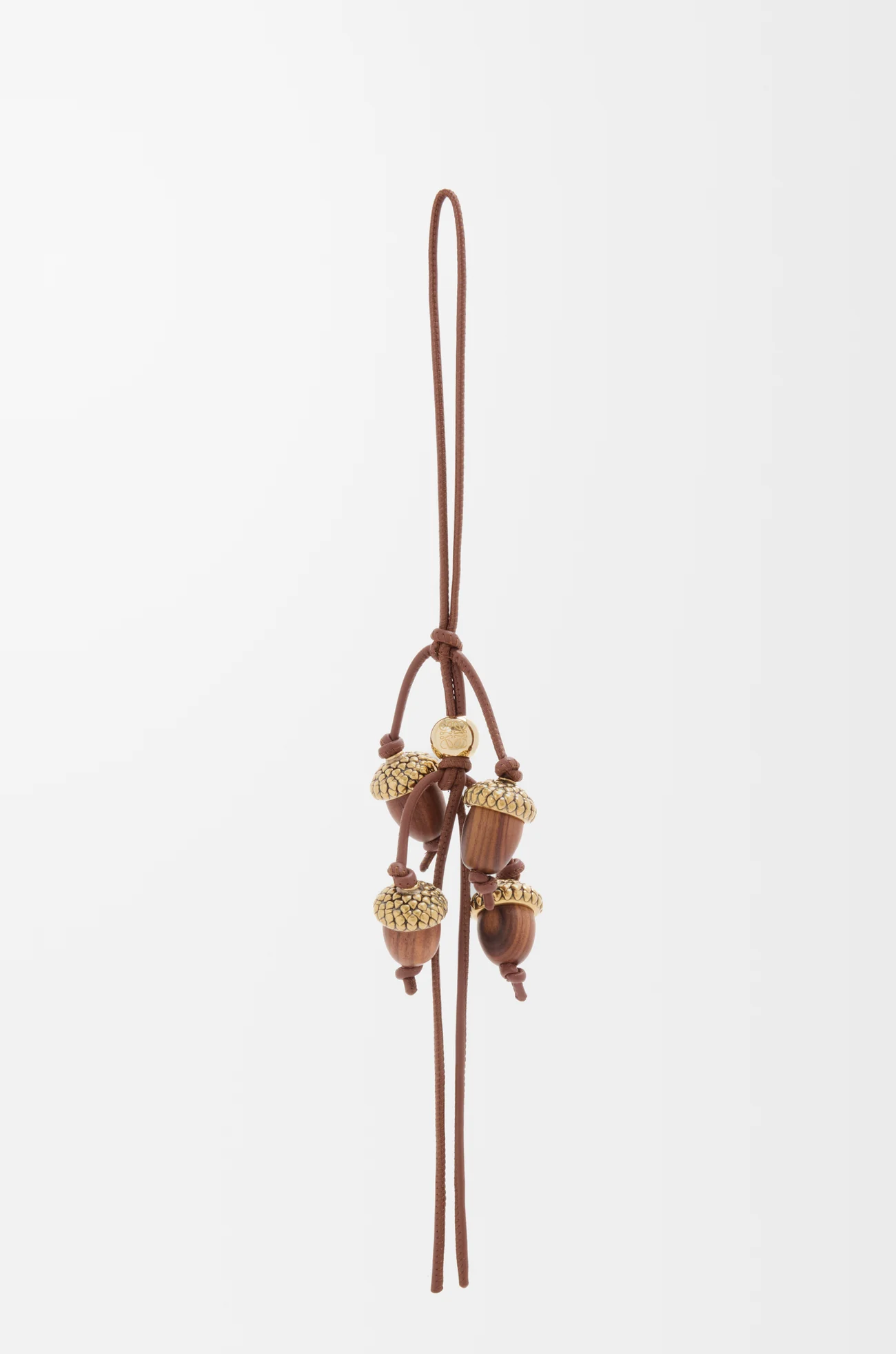 LOEWE Charm Acorn en madera y piel de ternera Dorado/Marrón