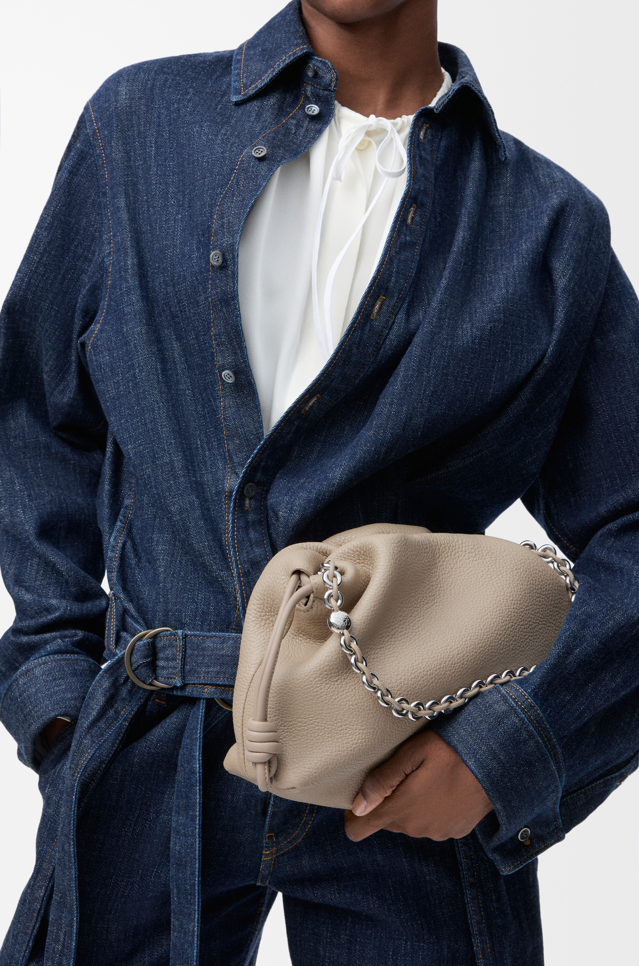 LOEWE Borsa Flamenco Purse media in pelle di vitello granata sottile Argilla