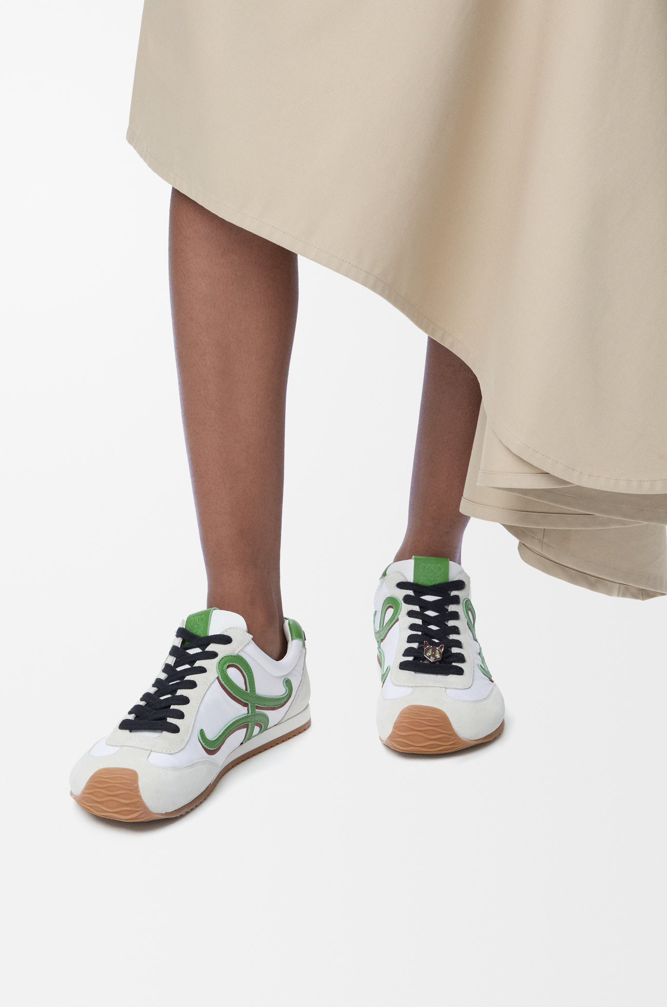 LOEWE Ballet Runner 2.0 in nylon and calfskin White/Grass Green/Dark Orang