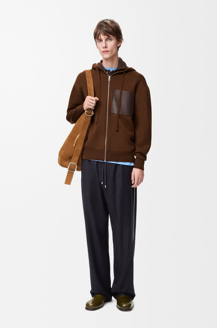 LOEWE Felpa con cappuccio e zip in lana Marrone