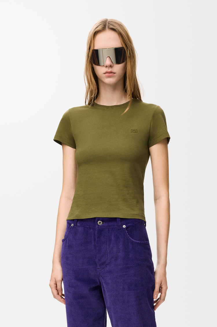 LOEWE Camiseta de corte pequeño en algodón Verde Caqui