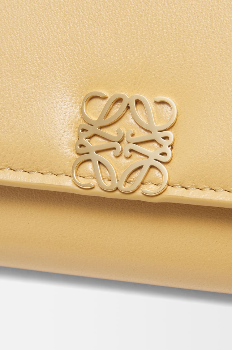 LOEWE Puffer Anagram small vertical wallet in shiny nappa calfskin Dark Butter