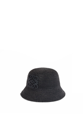 LOEWE Bucket hat in raffia and calfskin Black plp_rd