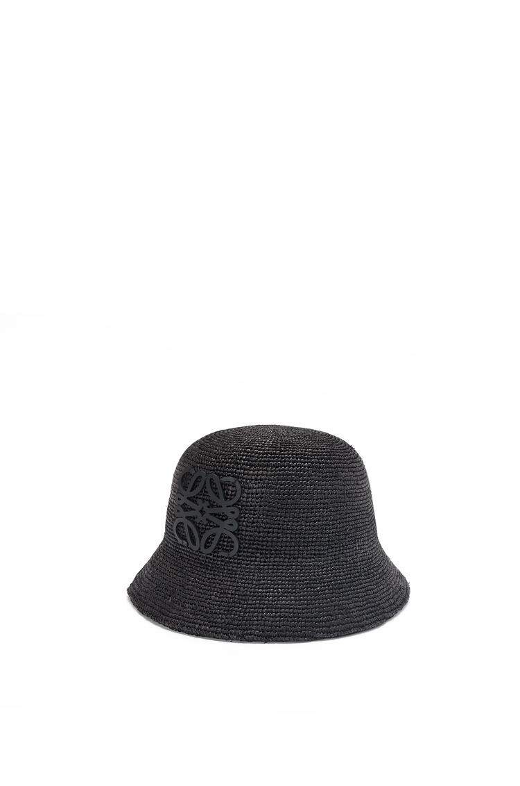 LOEWE Bucket hat in raffia and calfskin Black pdp_rd