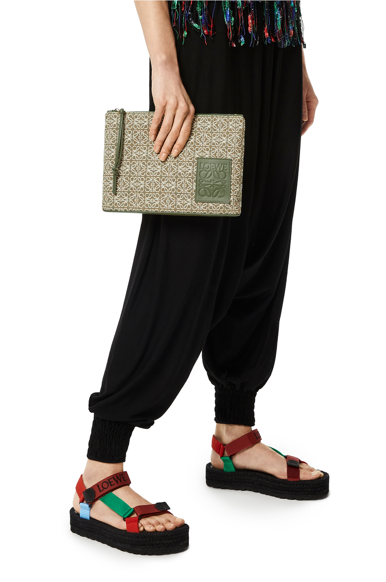 LOEWE Oblong pouch in Anagram jacquard and calfskin Green/Avocado Green