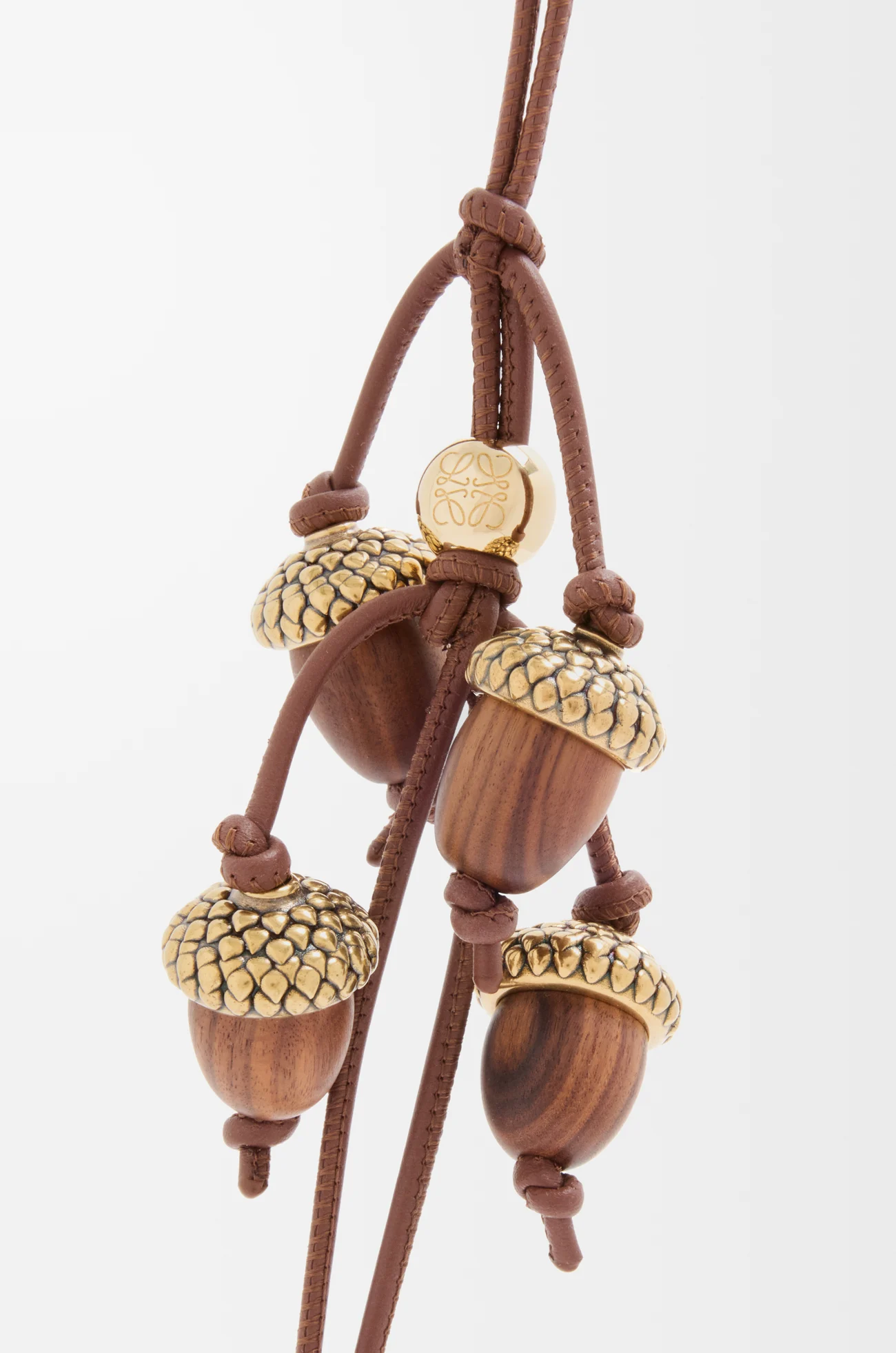 LOEWE Acorn charm in wood and calfskin Gold/Brown