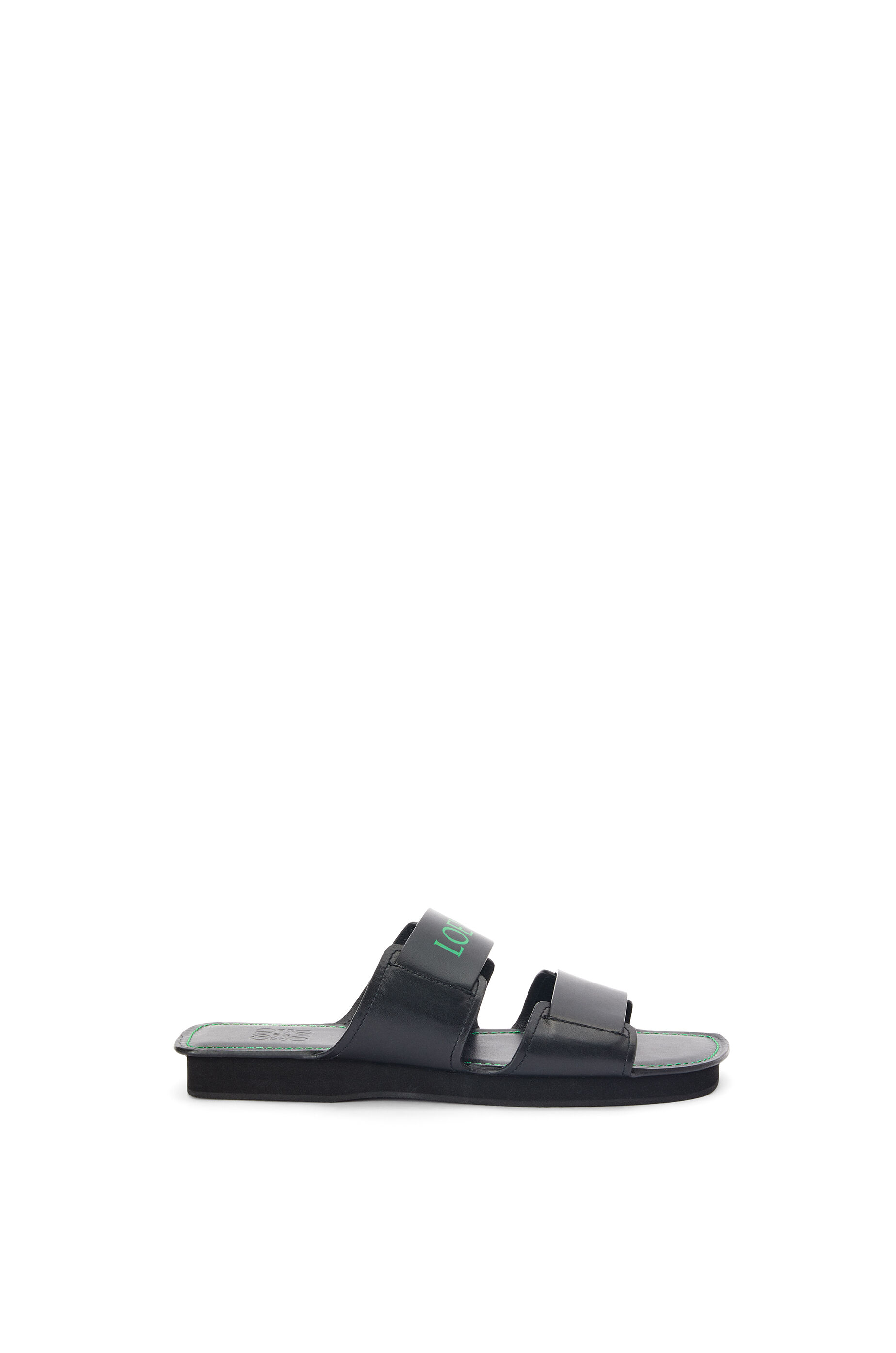 Chanclas en piel de ternera con doble tira Negro/Verde - LOEWE
