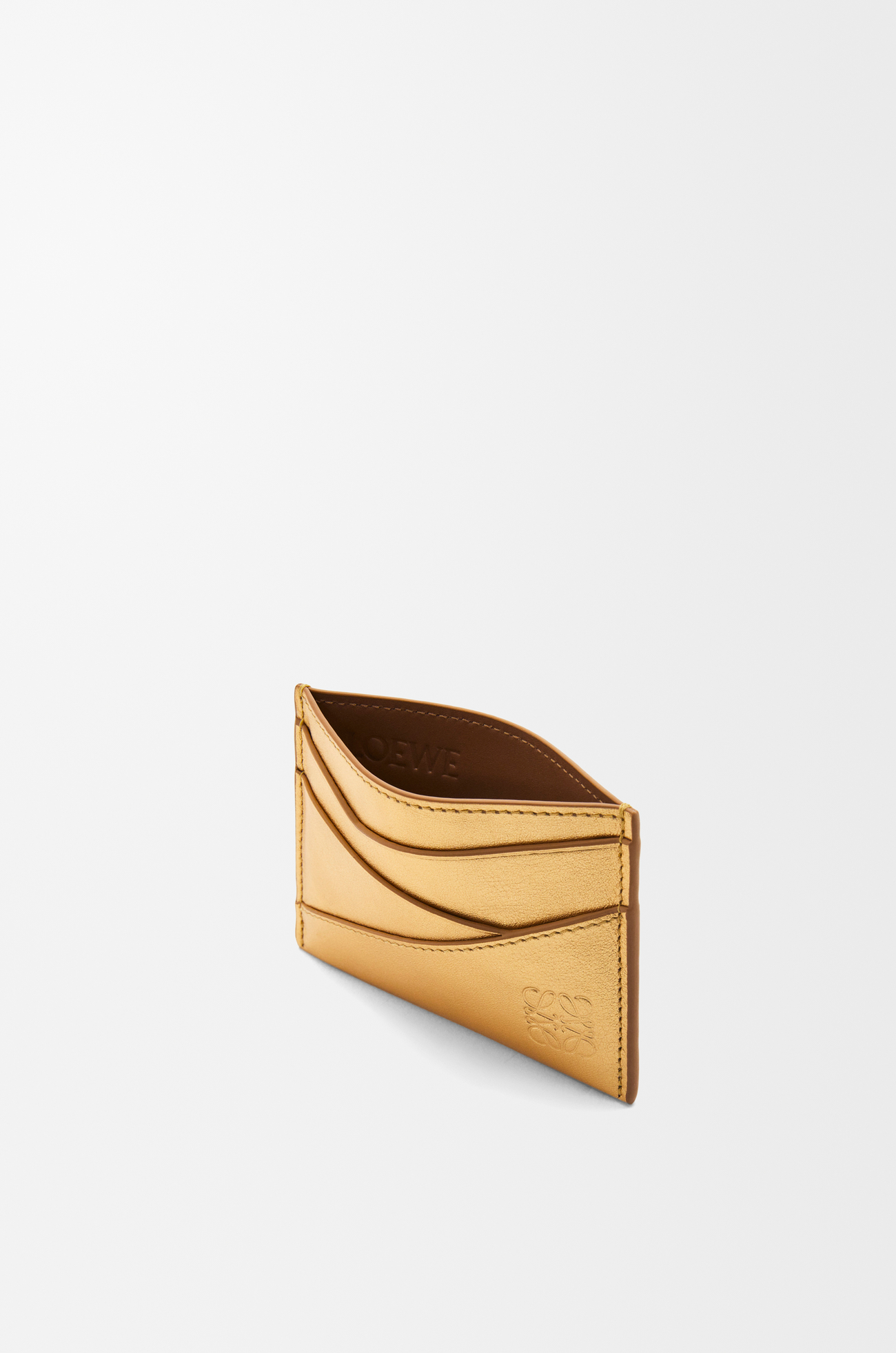 LOEWE Puzzle plain cardholder in metallic calfskin Gold/Oak plp_rd