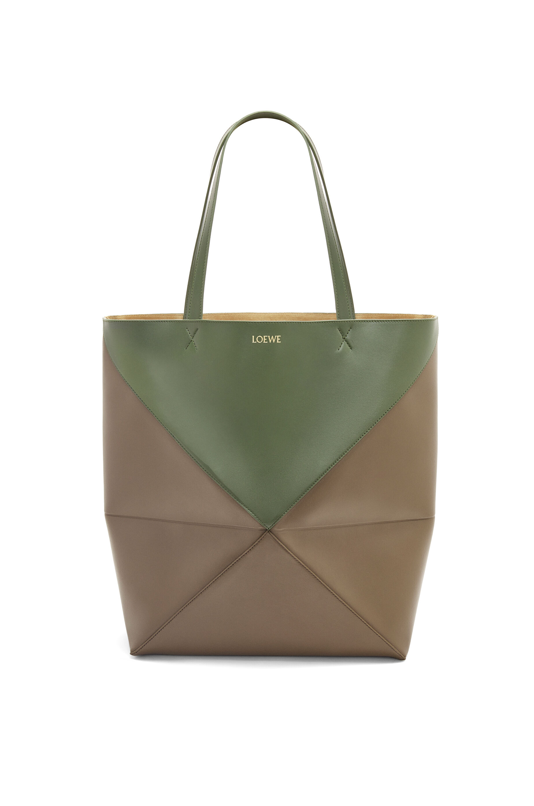 XL Puzzle Fold Tote in shiny calfskin Black Warm Desert LOEWE