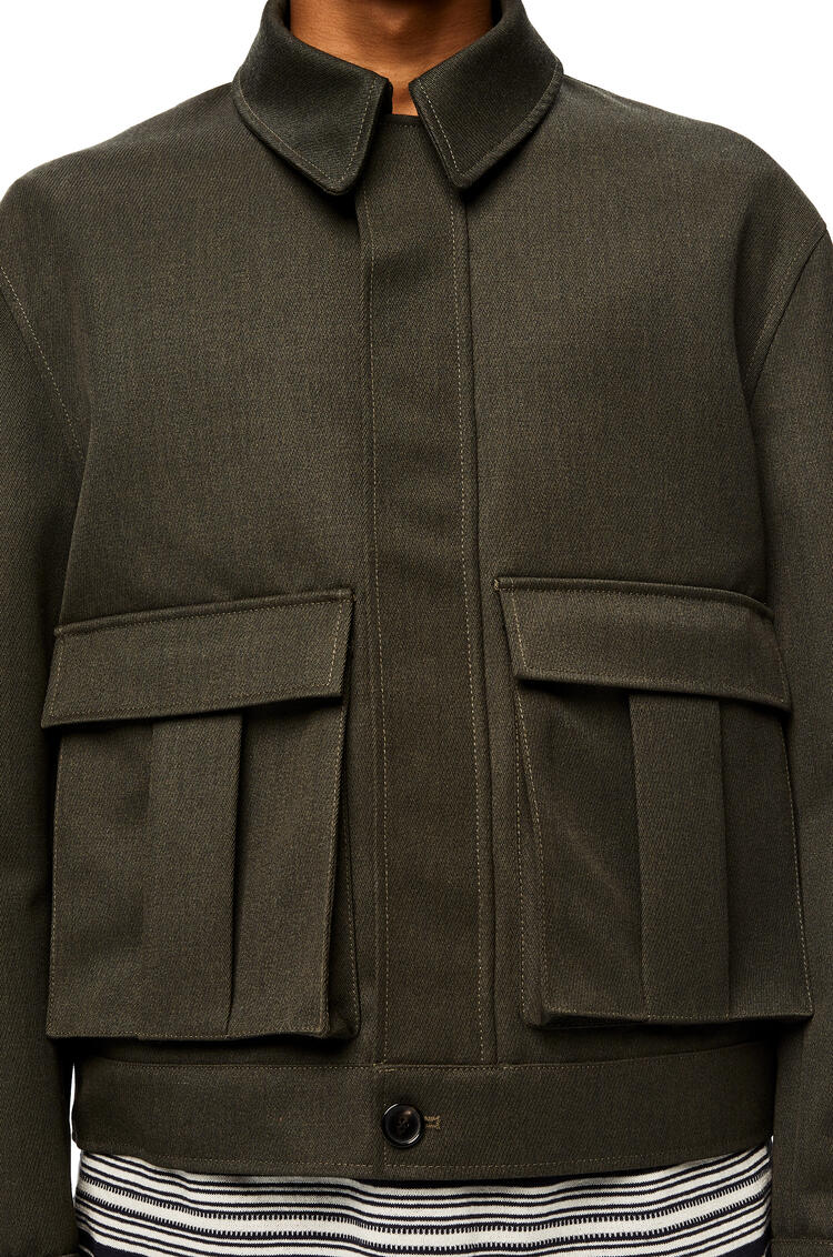 LOEWE Patch pocket zip jacket in wool Khaki Green
