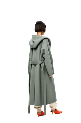 LOEWE Anagram jacquard hooded coat in wool Khaki Green/Soft White plp_rd