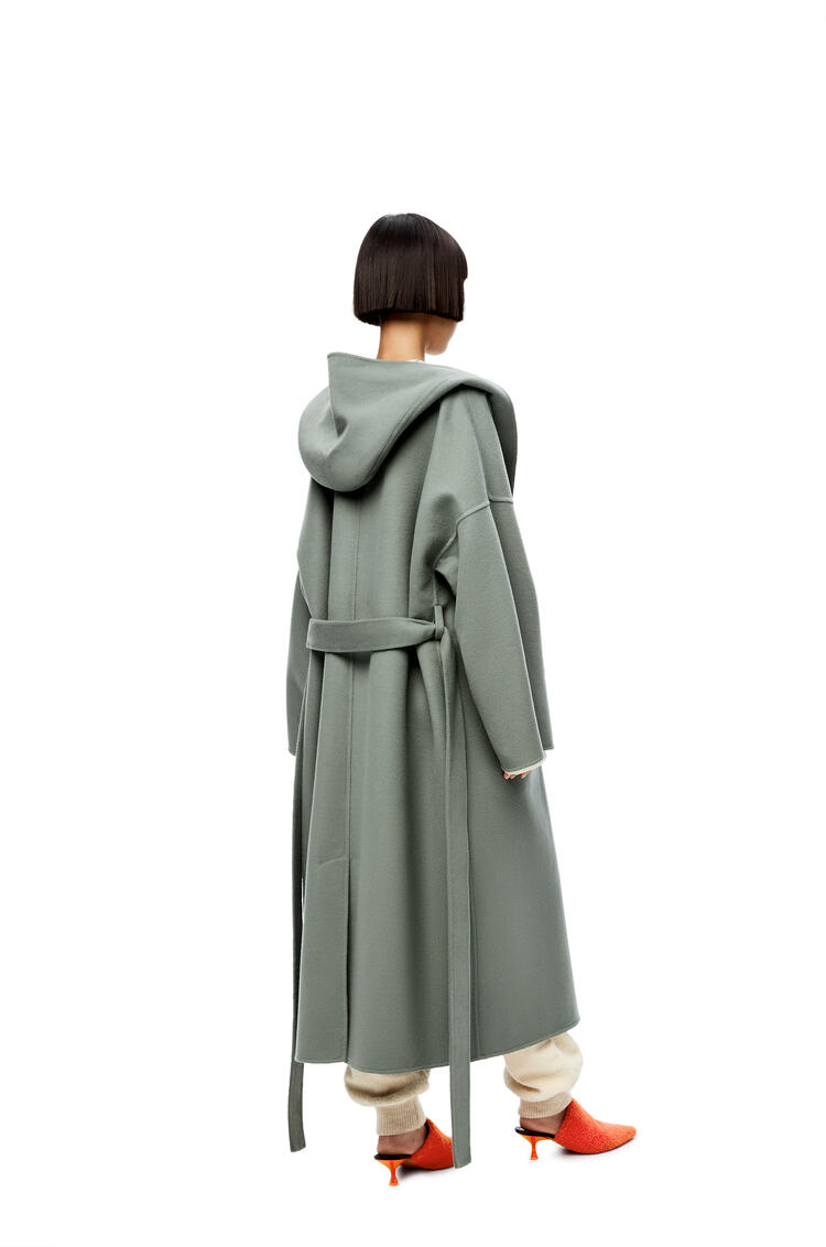 LOEWE Anagram jacquard hooded coat in wool Khaki Green/Soft White pdp_rd