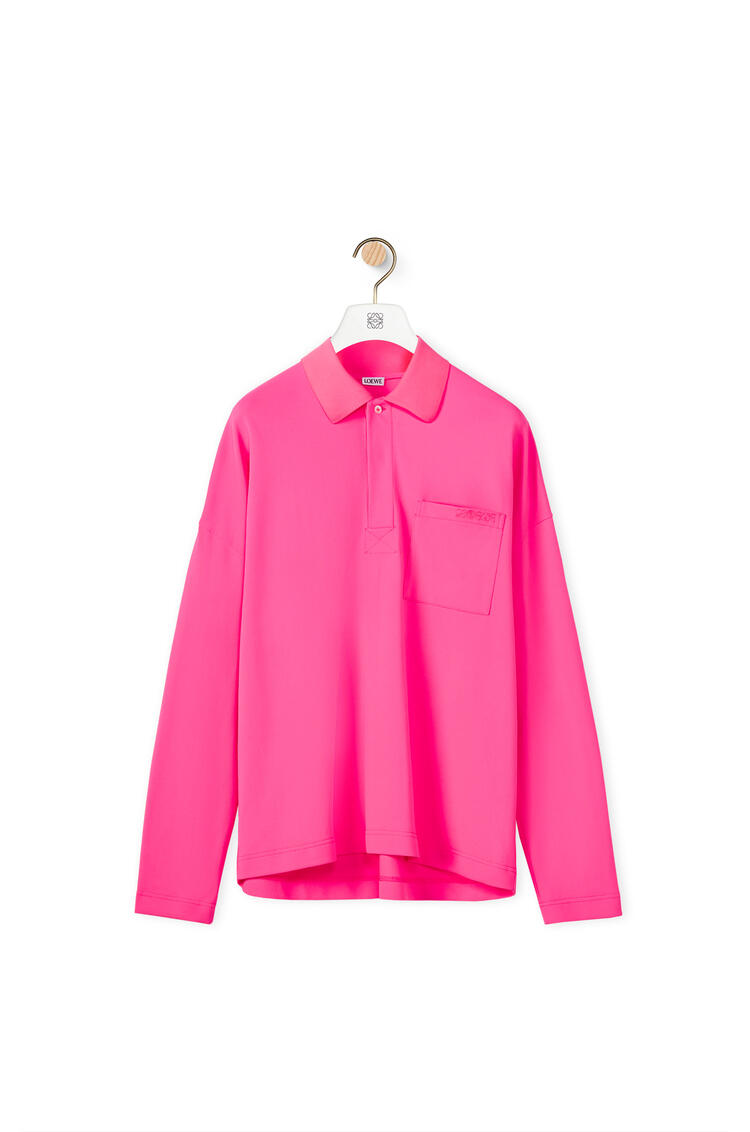 LOEWE Long sleeve polo top in polyamide Fluo Pink pdp_rd