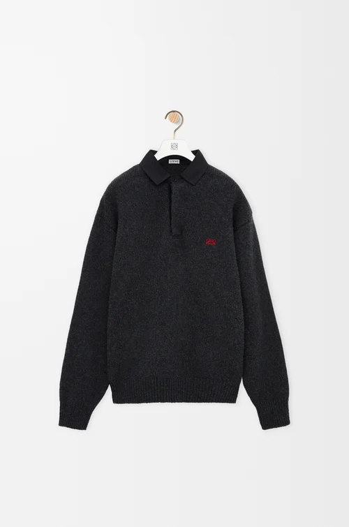 LOEWE Polopullover aus Wolle Dunkelgrau