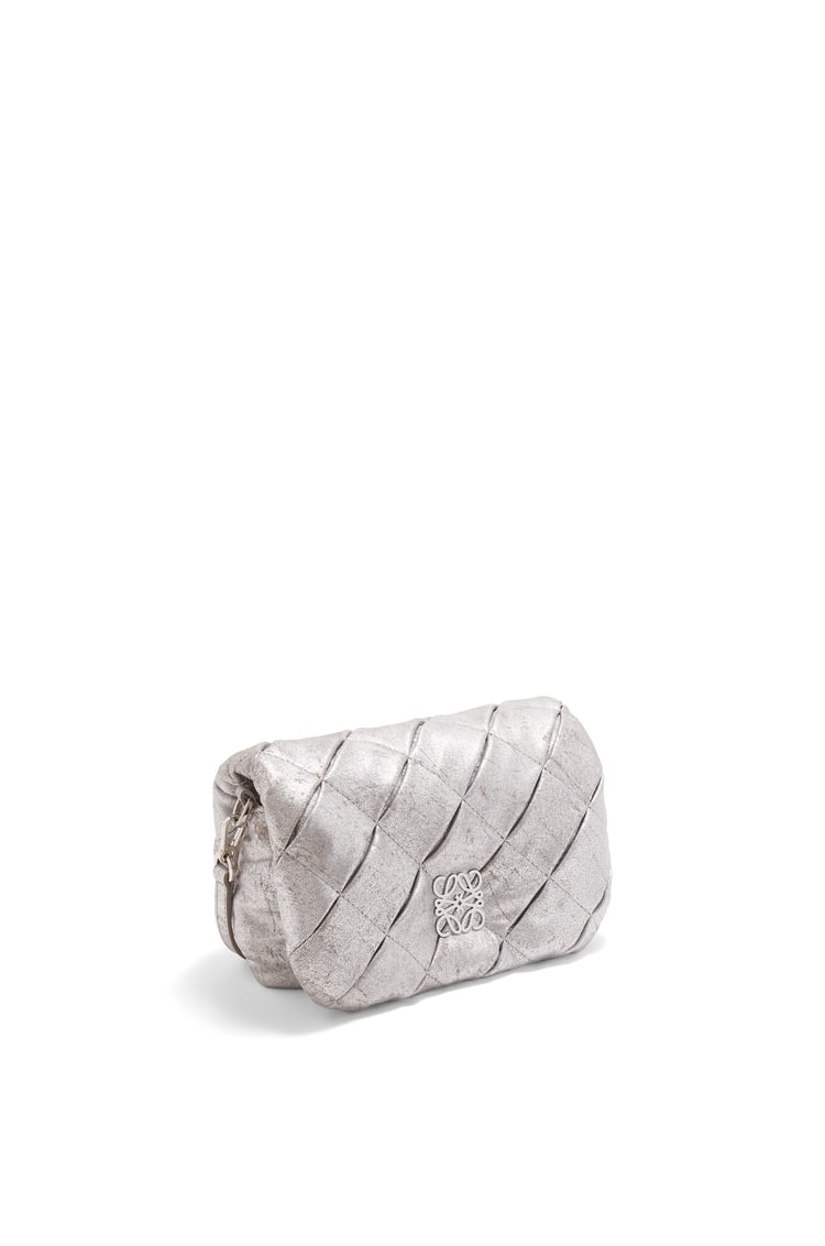 LOEWE Mini Puffer Goya bag in pleated metallic leather Silver