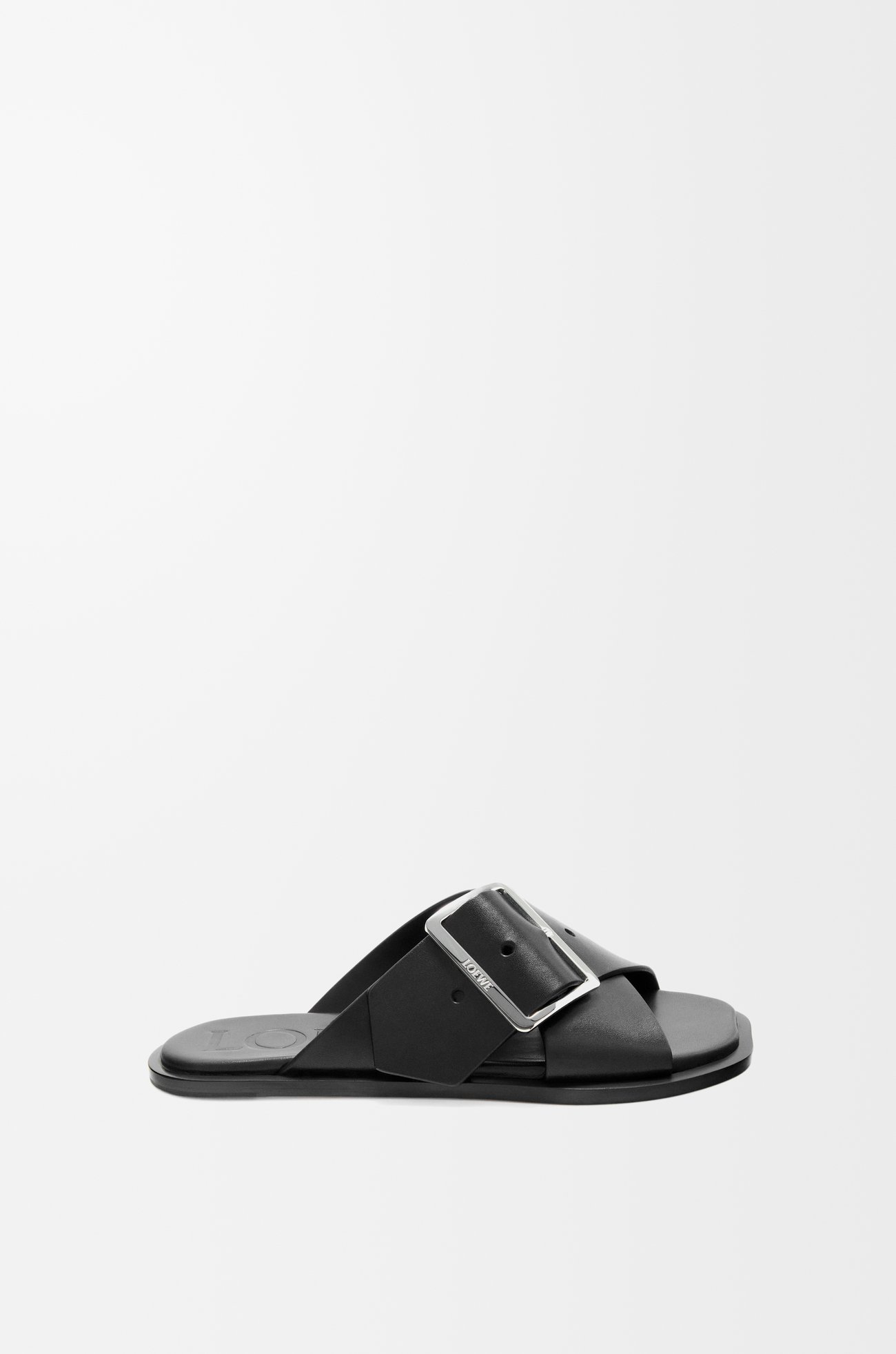 LOEWE Petal Belt flat sandal in vegetable-tanned calfskin Black plp_rd