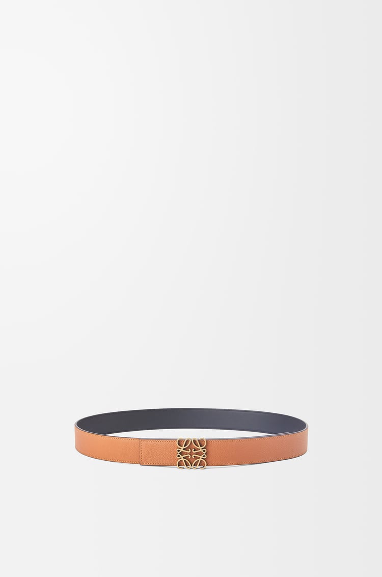 LOEWE Reversible Anagram belt in soft grained calfskin and smooth calfskin Tan/Black/Old Gold
