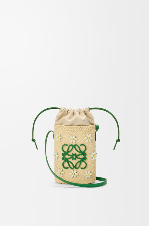 LOEWE Square pocket in iraca palm and calfskin Tropical Green/White