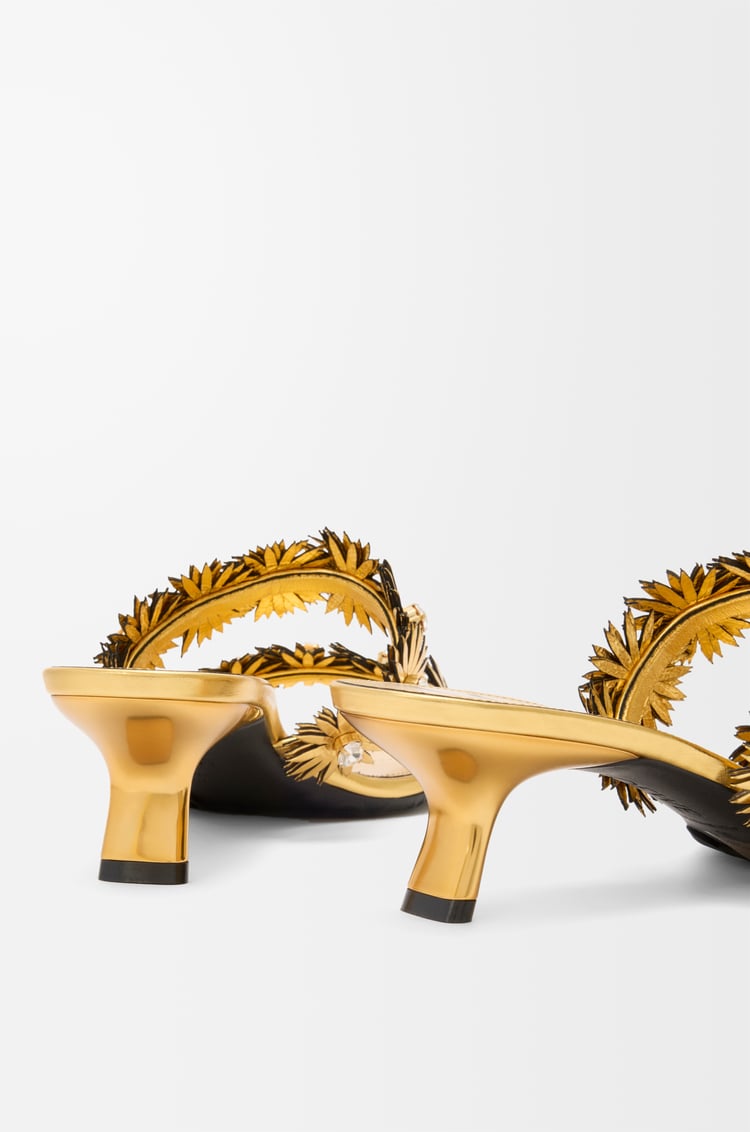 LOEWE Petal Flower sandal in calfskin and crystals Gold