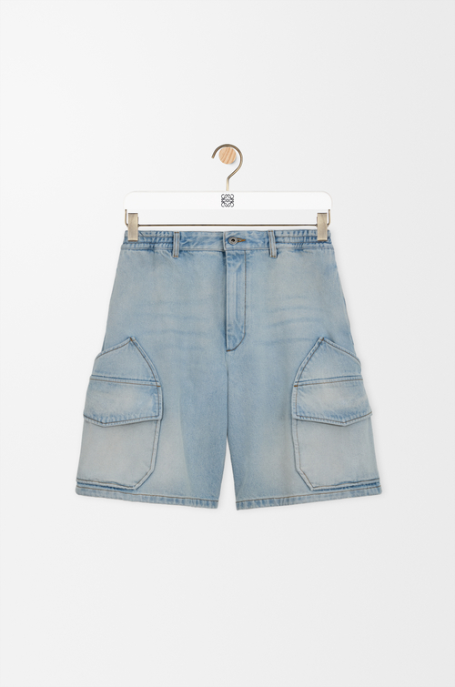 LOEWE Pantalón corto cargo en denim Azul Lavado