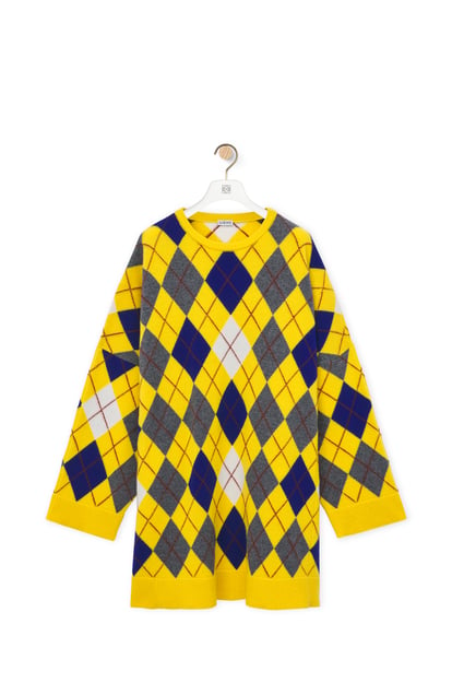 LOEWE Vestido de rombos en lana Amarillo/Multicolor