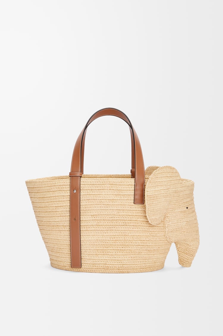 LOEWE Bolso capazo Elephant en rafia y piel de ternera Natural/Bronceado