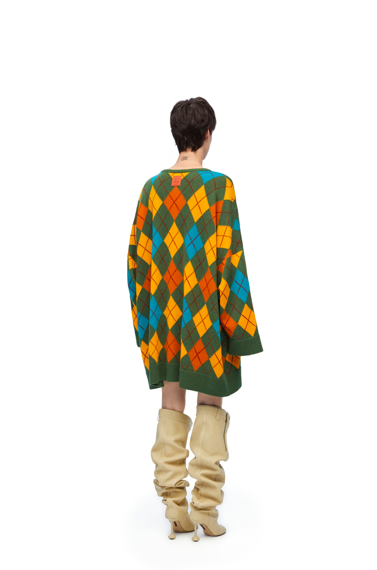 LOEWE Vestido de rombos en lana Verde/Multicolor