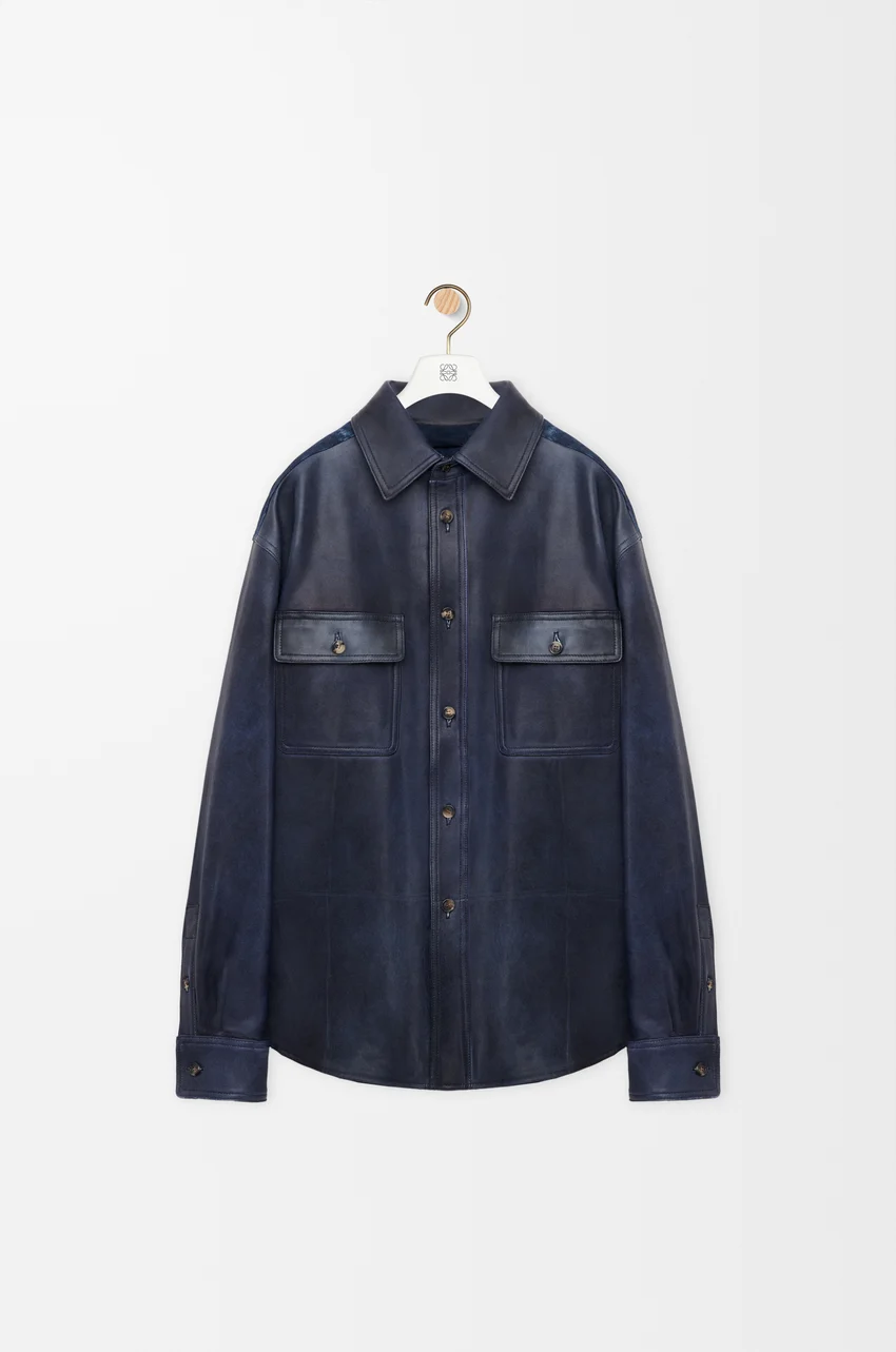 Overshirt in nappa lambskin and cotton