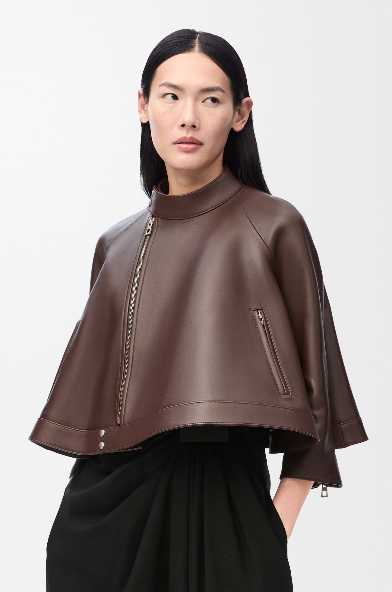 LOEWE Chaqueta trapecio en piel napa de cordero Brownie plp_rd