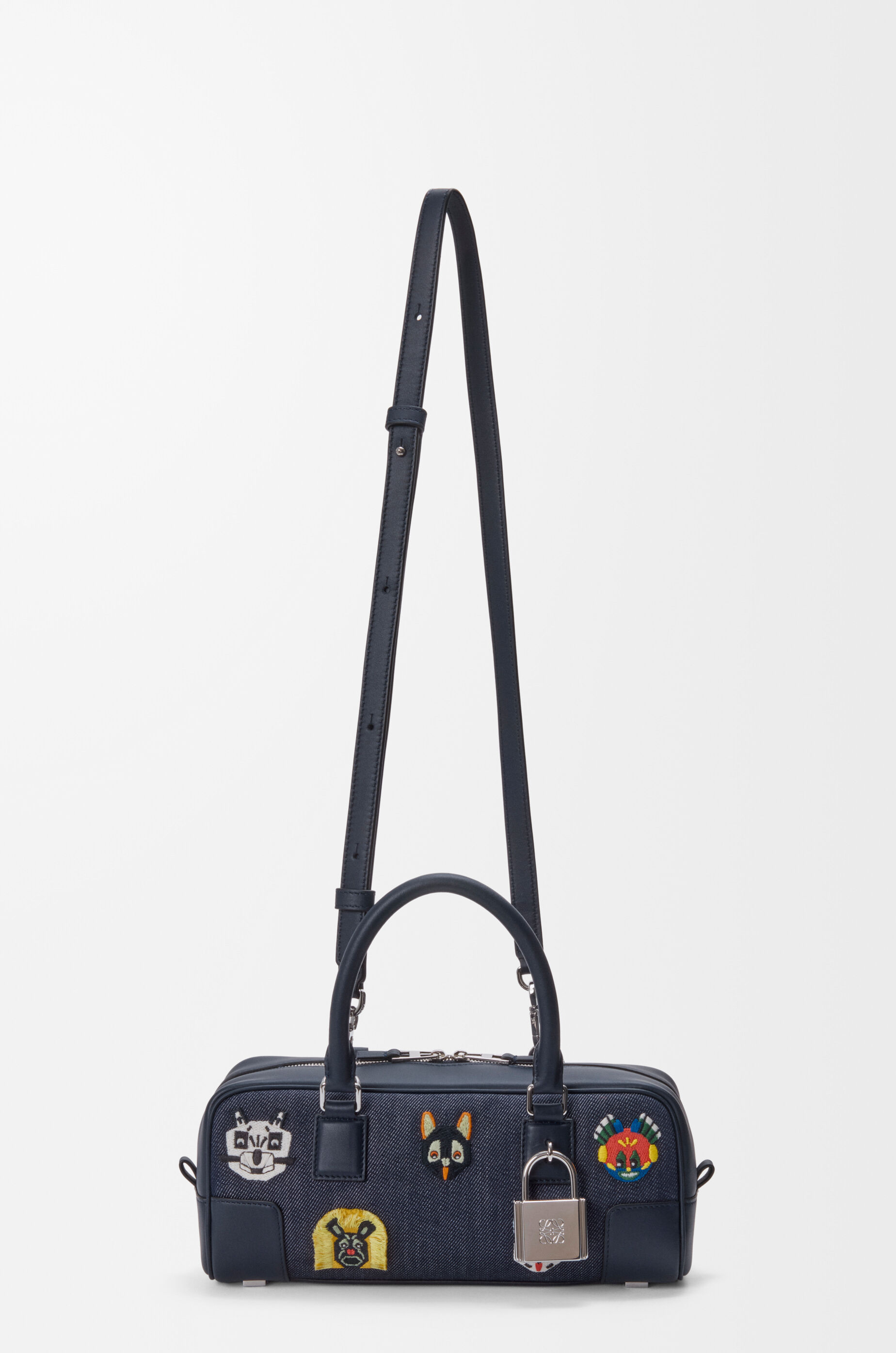 Cats Amazona 23 cropped bag in embroidered denim Blue - LOEWE