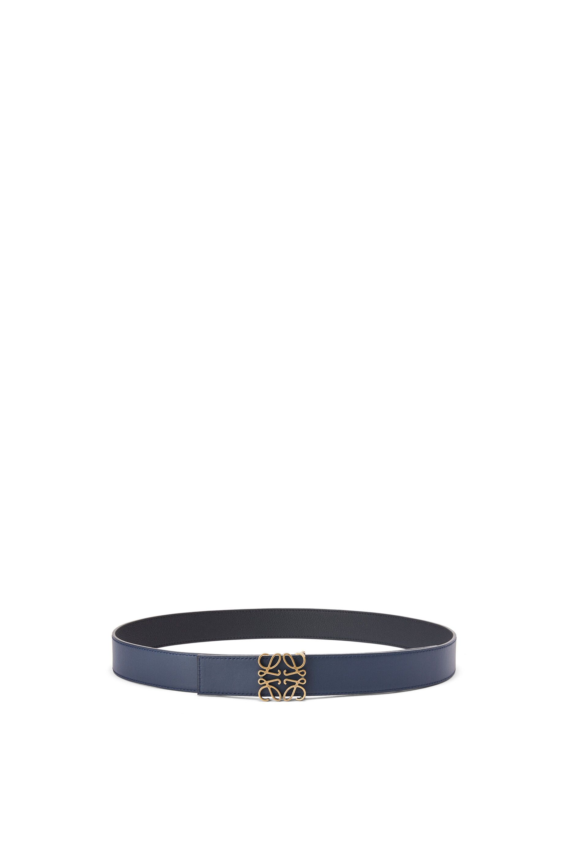 Loewe Reversible Anagram Belt in Soft Grained Leather Skin and Smooth Leather Skin for Man 95 Black Ocean Old Gold Smooth Calf Soft Grained