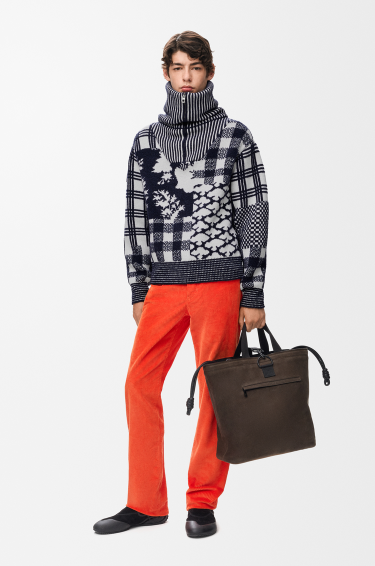 LOEWE Zip-up sweater in wool Navy/White