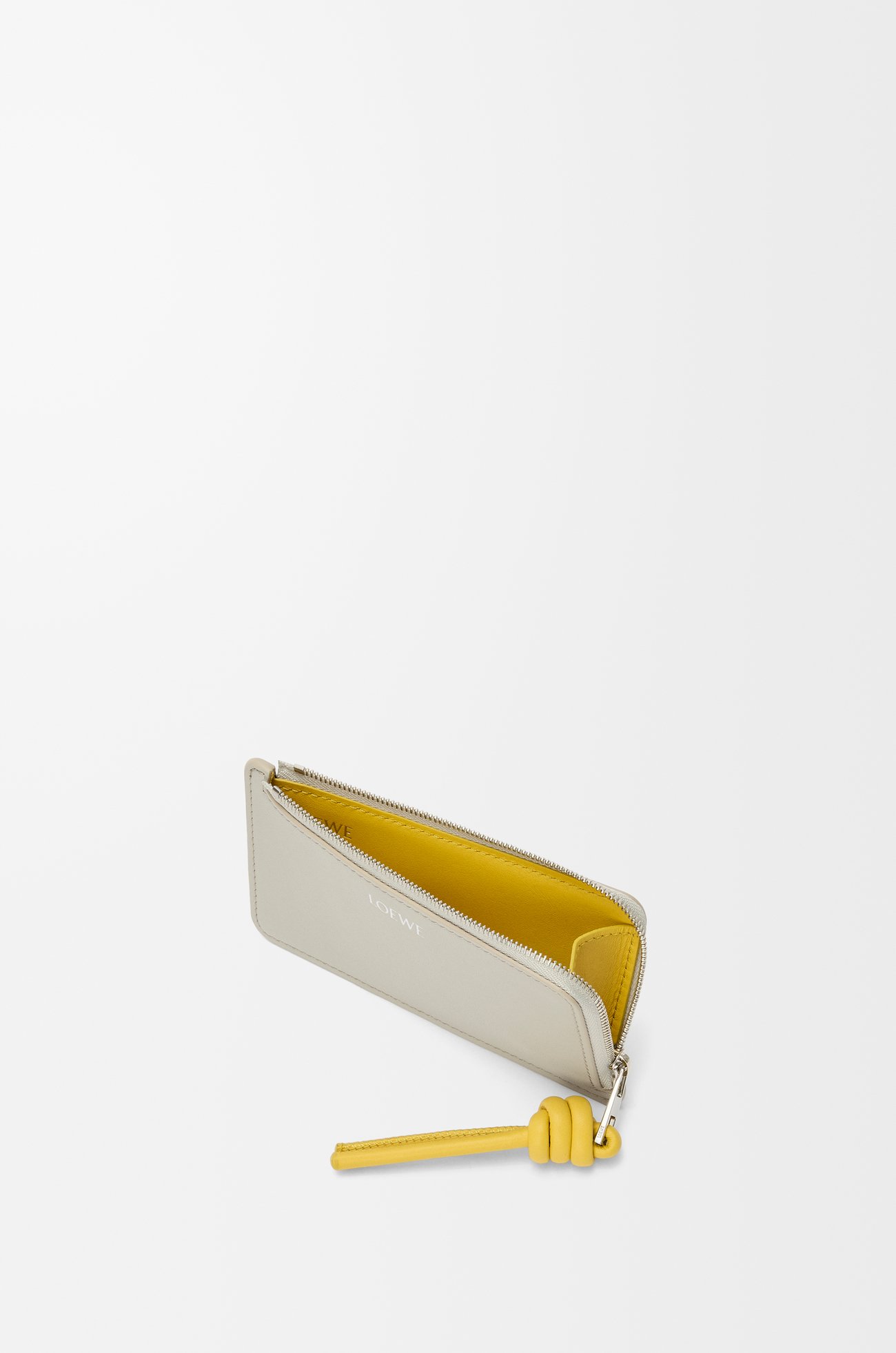 LOEWE Knot coin cardholder in shiny nappa calfskin Shell Grey/Dandelion