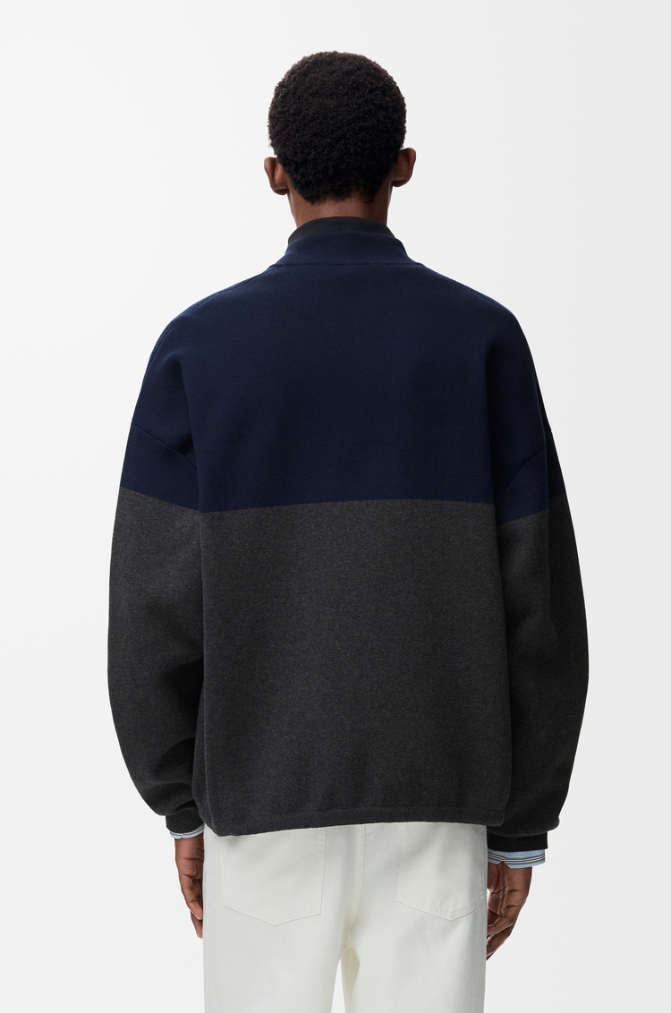 LOEWE ジップアップ カーディガン（コットンブレンド） ネイビーブルー/グレー