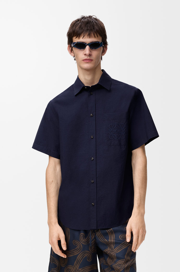 LOEWE Camisa de manga corta en mezcla de algodón Azul Marino