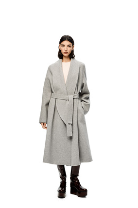 LOEWE Shawl collar wrap coat in wool and cashmere Grey plp_rd